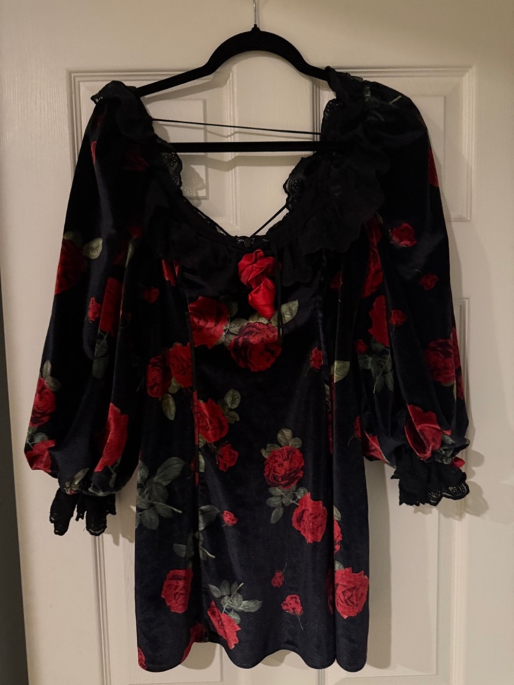For Love & Lemons Black Velvet w Rose Peasant Romantic goth whimsical sexy rave